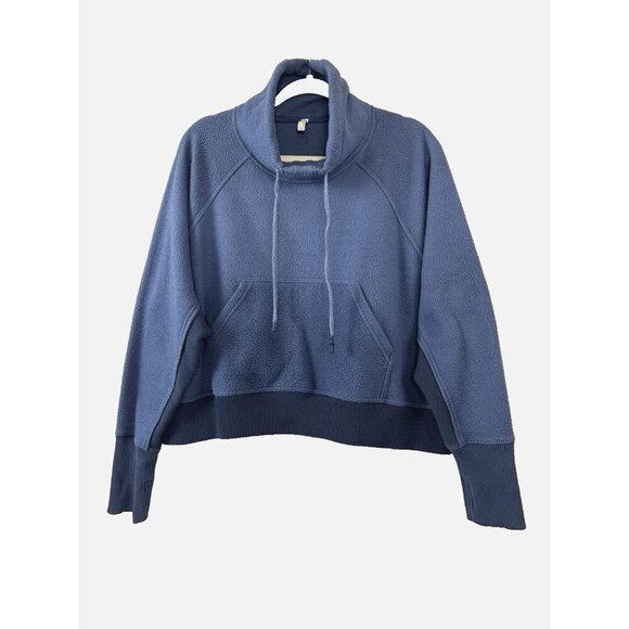 FP Movement Blue Pullover Cropped L Pocket Cowl Turtle Neck Fleece Athleisure - Picture 1 of 9